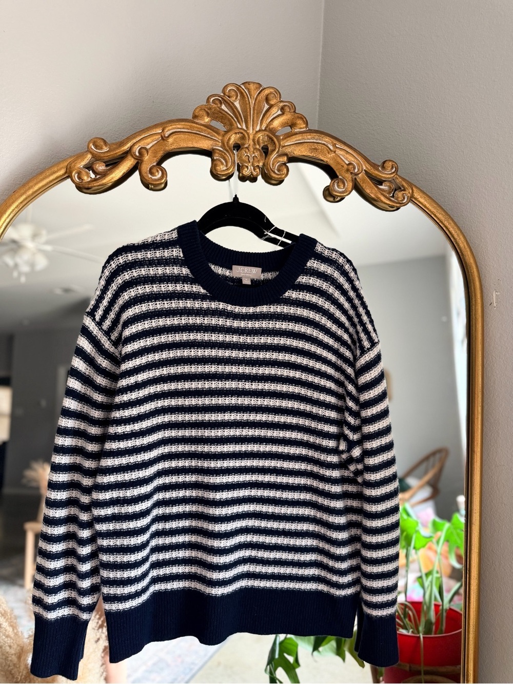 Jcrew navy stripe men’s cashmere sweater medium